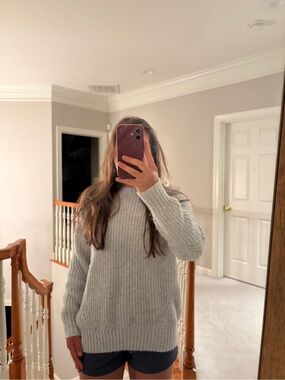 Hollister Light Gray Ribbed Crew Neck Sweater